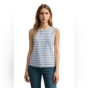 J. CREW TANK TOP Size 2 White and Periwinkle Blue Stripes